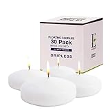 Exquizite Floating Candles for Centerpieces - Bulk Pack of 30 White Unscented Long Burning (8 hrs) Discs - 3 inch Diameter - for Weddings, Christmas Holiday Dinners, Home Decor and Special Occasions
