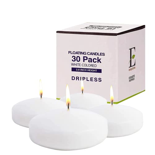 Floating Candles for Centerpieces - Pack of 30 White Unscented Long Burning (8 hrs) - White Floating Candles 3 inch Diameter for Weddings, Christmas Holiday Dinners, Round Candles, Home Décor