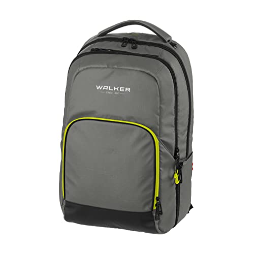 Walker 42128-375 - Schulrucksack College 2.0 "Steel Grey" mit 3 Fächern, Zipptasche, Seitentaschen, gepolsterten Rücken, verstellbaren Hüft-, Schulter- und Brustgurt