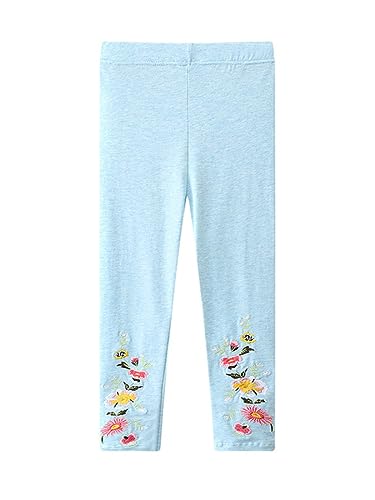 WEONEDREAM Blue Embroidered Flower Baby Girls' Leggings Bottoms Casual Cotton Fashion Stretch Infant Toddler Legging Comfortable Cute Playwear Pants Size 1 2T (1300, 2T)