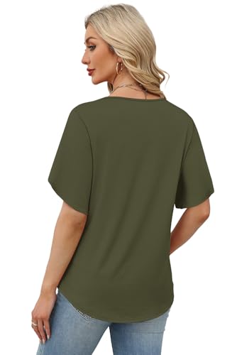 Image of WIHOLL Womens Summer Tops Short Petal Sleeve Shirts Fashion V Neck Womens Clothing