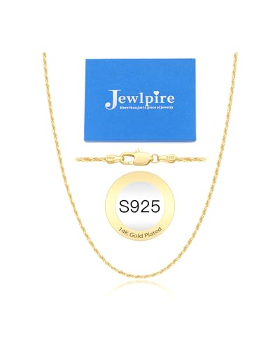 Jewlpire 14K Gold Plated Chain Necklace for Women 1.5mm Rope Chain 14K Gold Plated Chains for Women Sturdy & Durable Womens Chains Necklaces 18 Inch