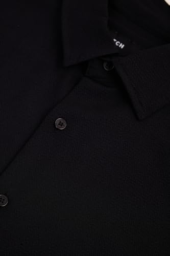 Image of SNITCH Men Casual Shirt | Slim Fit Long Sleeve Spread Collar Vertical Crinkle Textured Pattern | Breathable Polyester Blend & Stretchable Fabric for Casual Outing & Everyday Use