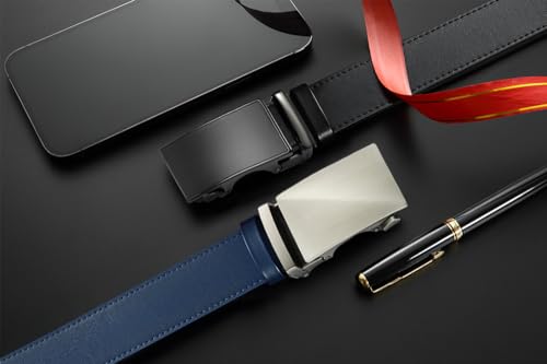 Image of Men's Ratchet Leather Belt Set - 2 Pack Sliding Belt Adjustable For Gift Mens Dress Casual 1 3 /8 inch,Cut for Fit