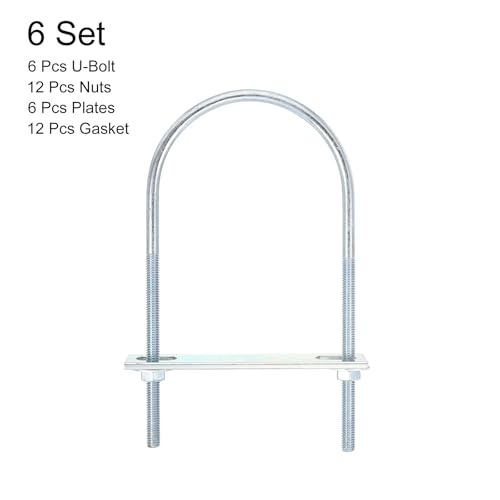 Image of uxcell Round U-Bolts, 6 Set 76mm Inner Width 150mm Length M6 Zinc-Plated Carbon Steel U Clamp Bolt with Nuts and Plates, for Boat Trailer