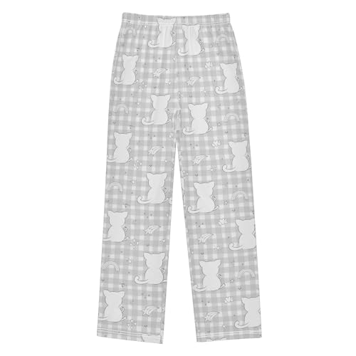 Boys' Pants Funny Cats Grey Plaid Long Bottoms Jogger Pants Elastic Waist Trousers with Pockets S-XL