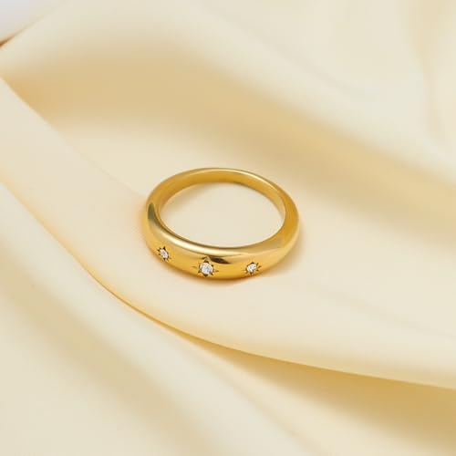 Chunky Gold Rings for Women Non Tarnish Dainty star ring 14k Gold Plated Stainless Steel Waterproof Ring Cubic Zirconia Statement Promise Wedding Bands Pinky Rings4