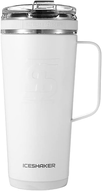 Ice Shaker Vaso flexible de acero inoxidable de 26 onzas con asa, como se ve en Shark Tank, vaso blanco moderno para beber