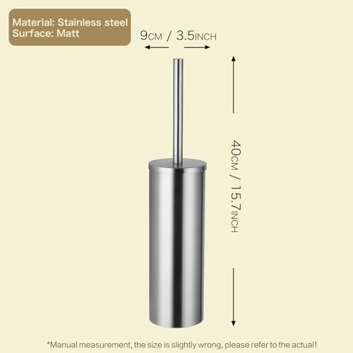 Image of Brushed Toilet Brush Stainless Steel Upright Toilet Cleaning Brush | Round brush head, removable inner bucket, splash-proof metal lid, dense bristles, with a long handle