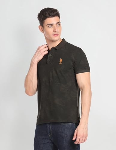 Image of U.S. Polo ASSN. Printed Slim Fit Polo T Shirts for Men - 100% Cotton, Half Sleeves Mens Tshirt