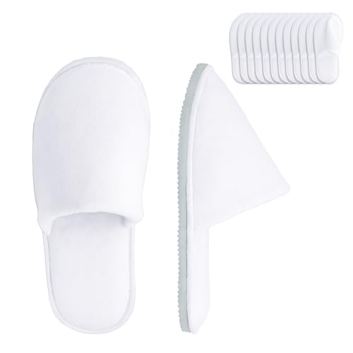6/12 Pairs Disposable Slippers for Guests - Unisex Bulk SPA Soft Crystal Velvet Hotelhouse Slippers with Non-Slip Thick Sole Washable Reusable for Shoeless Home Bath Travel Bridesmaids Men Women (6 white)