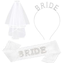 Bride Headbands for Women Bride to be Sash Bachelorette Party Favors Bridal Veil for Women Bridal Shower Party Decorations Wedding White Veils with Comb Pearl Satin Sashes Engagement Accessories