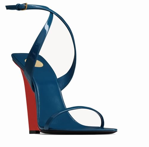 Wedge Sandals for Women Strappy Wedge Heels Pointed Open Toe Heeled Sandals Buckle Ankle Strap Pumps Sexy Wedding Dress Shoes(red,8.5)