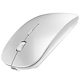 2.4GHz Wireless Bluetooth Mouse, Dual Mode Slim Rechargeable Wireless Mouse Silent USB Mice, 3 Adjustable DPI,Compatible for Laptop Windows Mac Android MAC PC Computer (Silver)