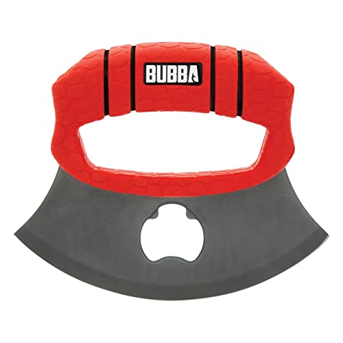 BUBBA ULU Knife with Non-Slip Grip Handle, Curved Blade, Integrated Bottle Opener and Sheath, Red