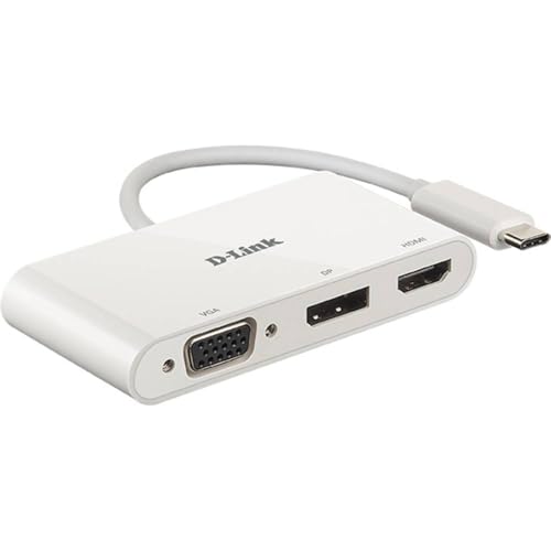 D-Link DUB-V310 Adattatore USB tipo C a HDMI, VGA e Display Port, 3 in 1, HDMI 4K e 1080p, 3 Uscite Simultanee, Compatibile con Windows e Mac