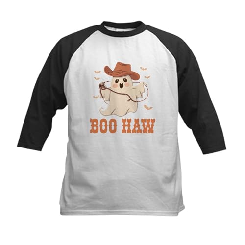 CafePress Boo Haw: Playful Ghostly Design Kids Baseball T Shirt Kids Cotton Baseball Jersey, 3/4 Raglan Sleeve Shirt Black/White