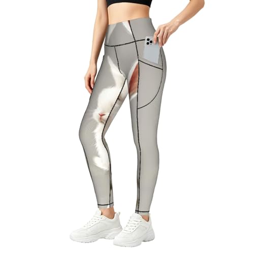 Leggings de conejo blanco con bolsillos pantalones elásticos entrenamiento mujer ropa para clima