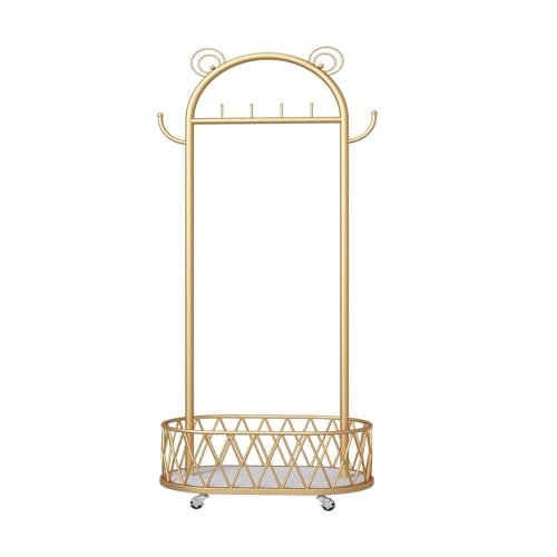 GNYVZXPLQ un Paraguas rotativo, Perchero Infantil de Metal Independiente con Cesta de Almacenamiento y Ruedas, Multicolor, Varios tamaños(Gold,152x60x32cm(60x24x13inch))