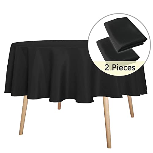 Image of sancua 2 Pack Round Tablecloth 70 Inch Black, Stain and Wrinkle Resistant Table Cloth - Washable Polyester Table Cover for Dining Tables, Buffet Parties and Camping