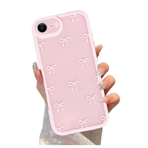 lioscre Cute Bow Phone Case for iPhone 7/8/SE 2020/2022 4.7", Clear Aesthetic Ribbon Bowknot Pattern Print Design Case Transparent Soft Protective Funda Shockproof TPU Cover for Women Girls - Pink