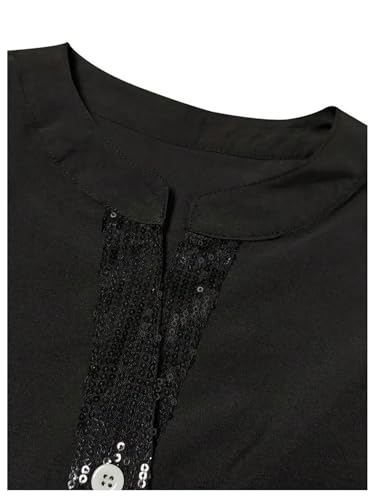 SOLY HUX Women's Sequin Tops Button Down Sparkle Shirts Casual Long Sleeve Blouses3