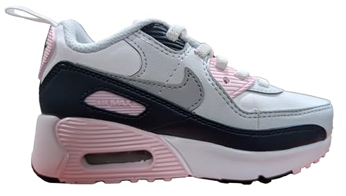 Nike Air Max 90 EasyOn Little Kids' Shoes (HF6357-104, White/Pink Foam/Armory Navy/Wolf Grey) Size 33