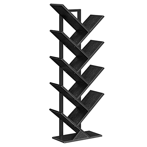 Hoobro Tree Bookshelf, 9-Tier Bookcase Wooden Shelves, Floor Standing Storage Rack, For Display Of Cds, Books In Living Room, Home Office, Wood Storage Rack For Bedroom, Black Bb08Sj01 #TOP5
