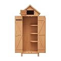 70in Tall Outdoor Storage Shed, Waterproof Wooden Garden Tool Shed with 4 Shelves and Lockable Doors, Vertical Outdoor Storage Cabinet for Patio Yard Lawn