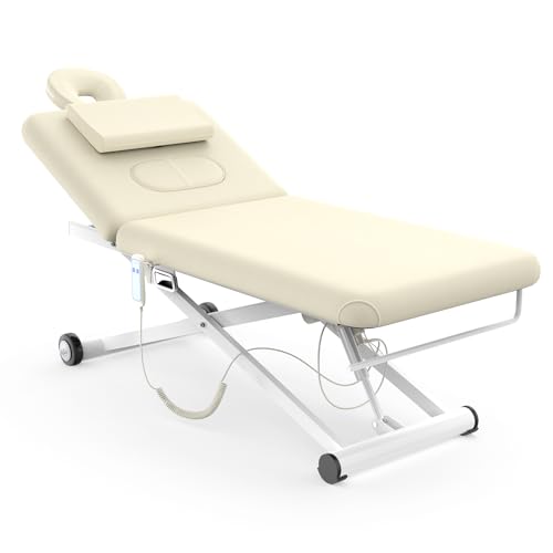 Image of Electric Massage Table, Electric Lift Motor Height adjustable and Manual Backrest Adjustable Angle for Treatment /Medical Spa /Facial Bed /Beauty Bed /Massage Bed and More - 31.2 Wide x 75 Long - White