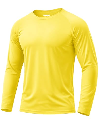 Boladeci Swim Shirts for Men Rash Guard Long Sleeve UPF 50+ UV Protection Sun Block SPF Cool Athletic Gym Tee Shirts for Men Hiking Running (Yellow)