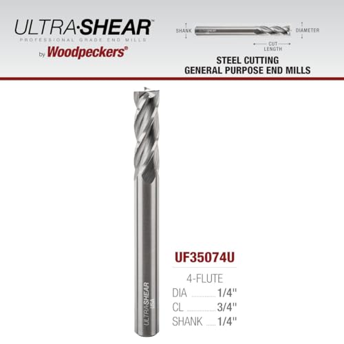 Image of 1 /4 Inch End Mill, 1 /4CD, 1 /4SH, 3 /4CL, 4 Flute, Solid Carbide, USA Made CNC Steel Cutting Bits - Square End - UF35074U