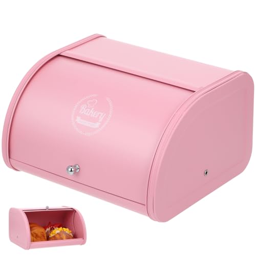 WOONEKY Pink Bread Box Roll Top, Metal Bread Box for Kitchen Countertop, Large Capacity, Keeps Bakery Items Fresh Longer Bin for Kitchen Countertop, Breadbox to Store Cookies, Bagels, Muffins