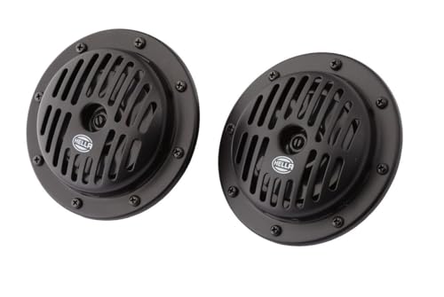 HELLA Horn - HEAVY DUTY HORN DL50 SET - 12V - 114dB(A) - Frequenzbereich: 310/380Hz - Tiefton/Hochton - elektrisch - Gehäusefarbe: schwarz - Flachsteckanschluss - Menge: 2 - 3CB 004 811-042