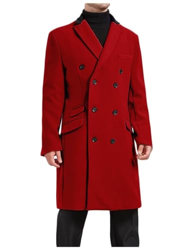 ONAXTDA Contrast Color Wool Blend Pea Coat for Men Regular F