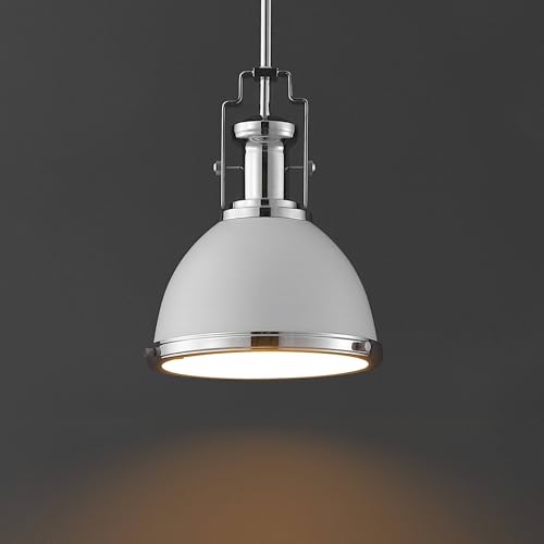 Image of JONATHAN Y Homer Industrial Dome Pendant 10 inch, White /Chrome