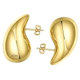 Ascona 18/25/32/47mm Chunky Gold/Silver Teardrop Earrings for Women Trendy, Gold Plated Drop Dangle Hoop Hypoallergenic Earring Fashion Waterproof Jewelry Gift