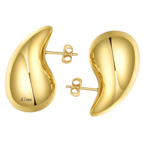 Ascona 18/25/32/47mm Chunky Gold Hoop Earrings for Women | Lightweight Tear Drop Earrings | Gold Drop Earrings for Women