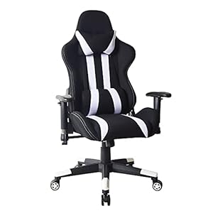 Bureaustoel gamestoel Thomas – racing gaming stijl – stof bekleding – wit zwart