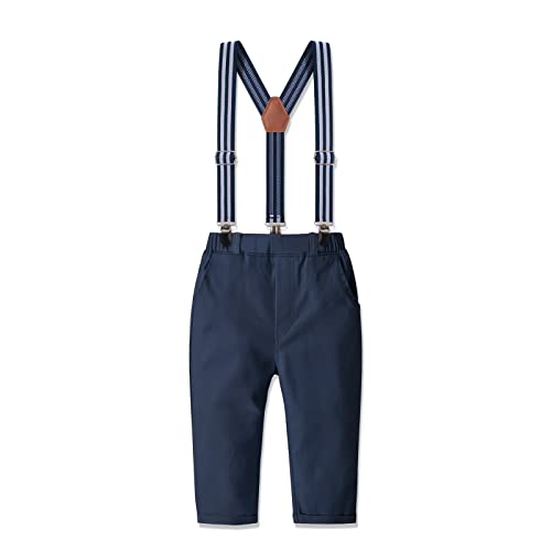 Image of Yilaku Toddler Baby Boy Clothes Gentleman Wedding Outfits, Formal Dress Shirt with Bowtie + Suspender 3 Monthes-4 Years