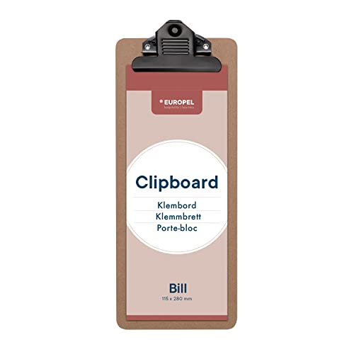 EUROPEL Portapapeles de madera – Tablero duro de madera duradera con clip de metal negro y agujero oculto para colgar – Mini portapapeles para billetes y tablero de papel para escuela, aula, oficina,