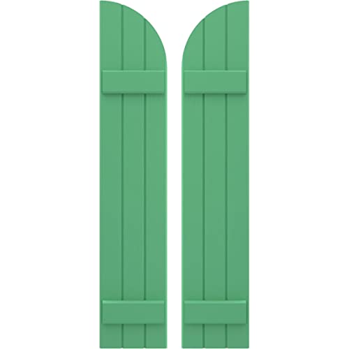 Ekena Millwork ARW101BQ311X44LPH Americraft Three 2 Exterior Real Wood Joined Board-n-Batten Shutters w/Arch Top (Per Pair), 44-in. H, Lily Pads