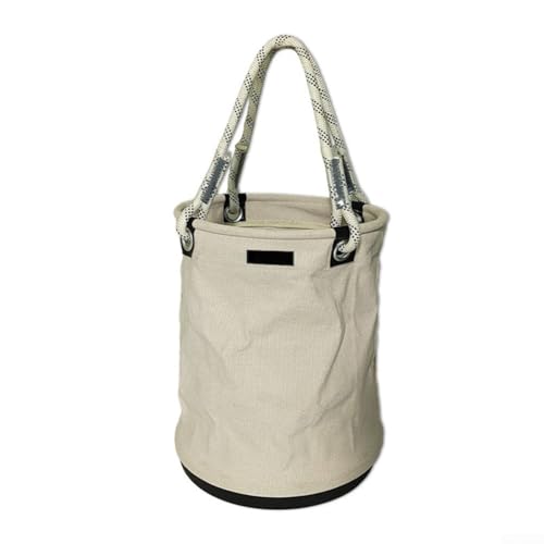 Canvas Tool Bag Bucket with Rope Handle, Utility Storage Bag with Reinforced Plastic Bottom Straight Wall Design Rope Handles Heavy Duty Tool Organizer for Workshop Garden Storage 40x30cm(White)
