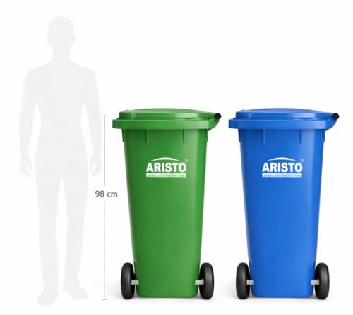 Image of Aristo Plastic Manual-Lift Garbage Waste Dustbin with Wheel 120 L GREEN /BLUE (COMBO)