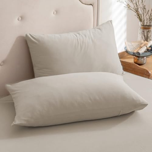 PURE ERA Jersey Knit Pillowcases 100% T-Shirt Cotton Super Soft Comfy Breathable Set of 2 Standard 20 x 26 Solid Dark Beige