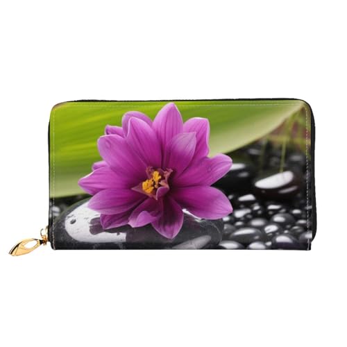 Portefeuille de voyage pour femme grand format zippé fleur violette
