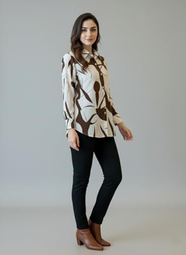 Image of Trendy Queen Women's Printed Straight Mandarin Neck Shirt for Women's | Tops for Woman Shirts | Shirt for Women Stylish Western (SD778 S)