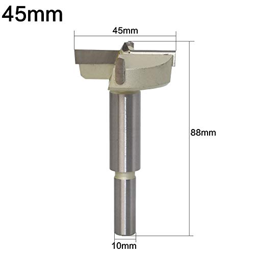 Woodworking Forstner Drill Bits Saw Cutter Tool Carbon High Speed Steel Wood Working Hole Cutter Titanium Coated Wood Boring Hole Drilling (45mm)