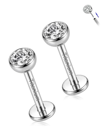 Calyoc 2Pcs G23 Implant Titanium Threadless Flat Back 5A CZ Stud Earrings
