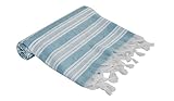 Babel Artesania - Asciugamano da mare Turco XL in cotone organico, peshtemal, fouta, pareo, asciugamano da bagno o da doccia, asciugamano sportivo, 100 x 180 cm (turchese)